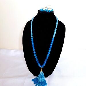 NWT Neiman Marcus brand" The Blue Beaded Ombre" Necklace and earring set.